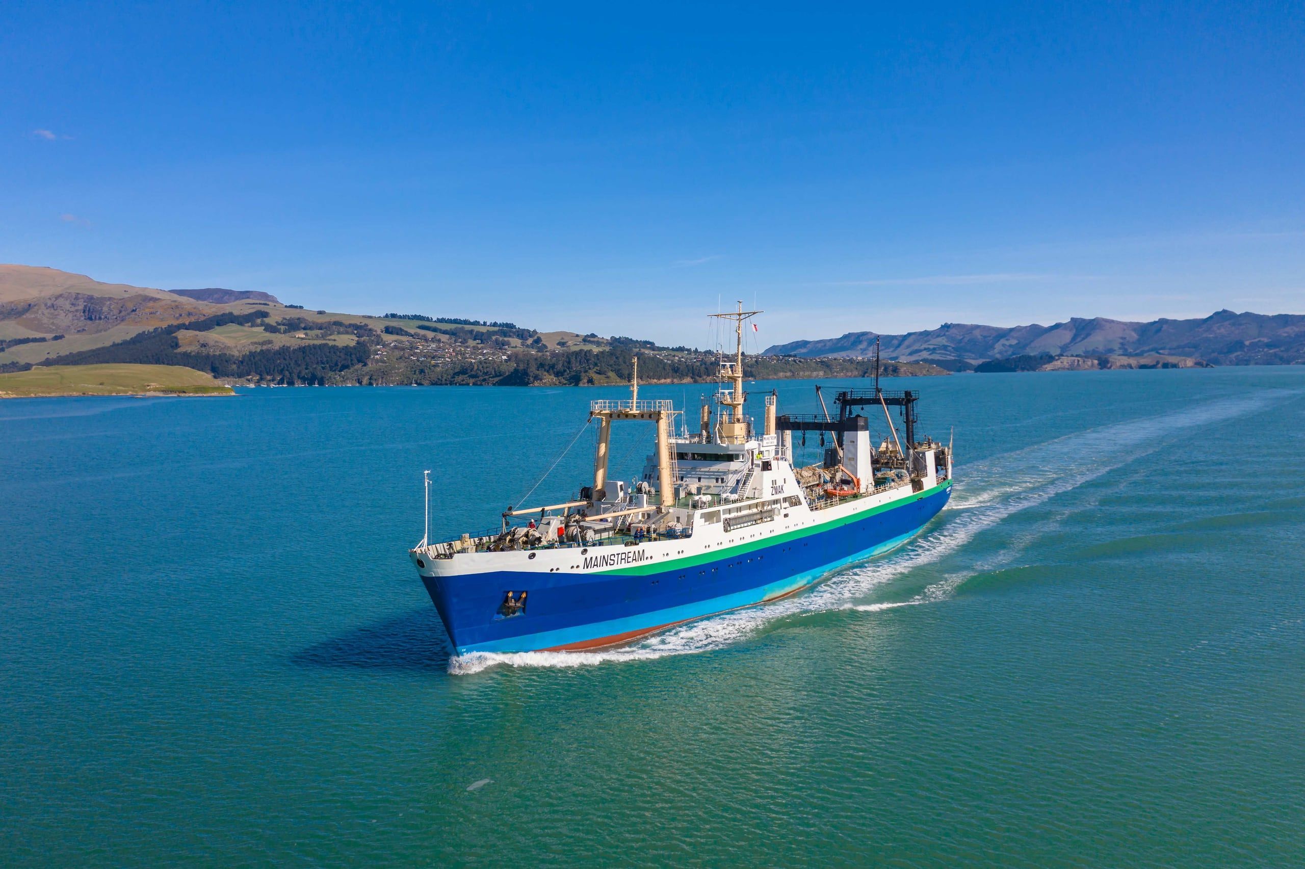 An Independent Fisheries vessel at sea off the New Zealand coast